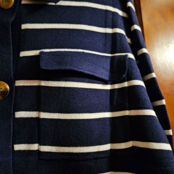 Merokeety Navy & White Striped Button Cardigan Sweater Women's Large NWT Nautic - Picture 4 of 10